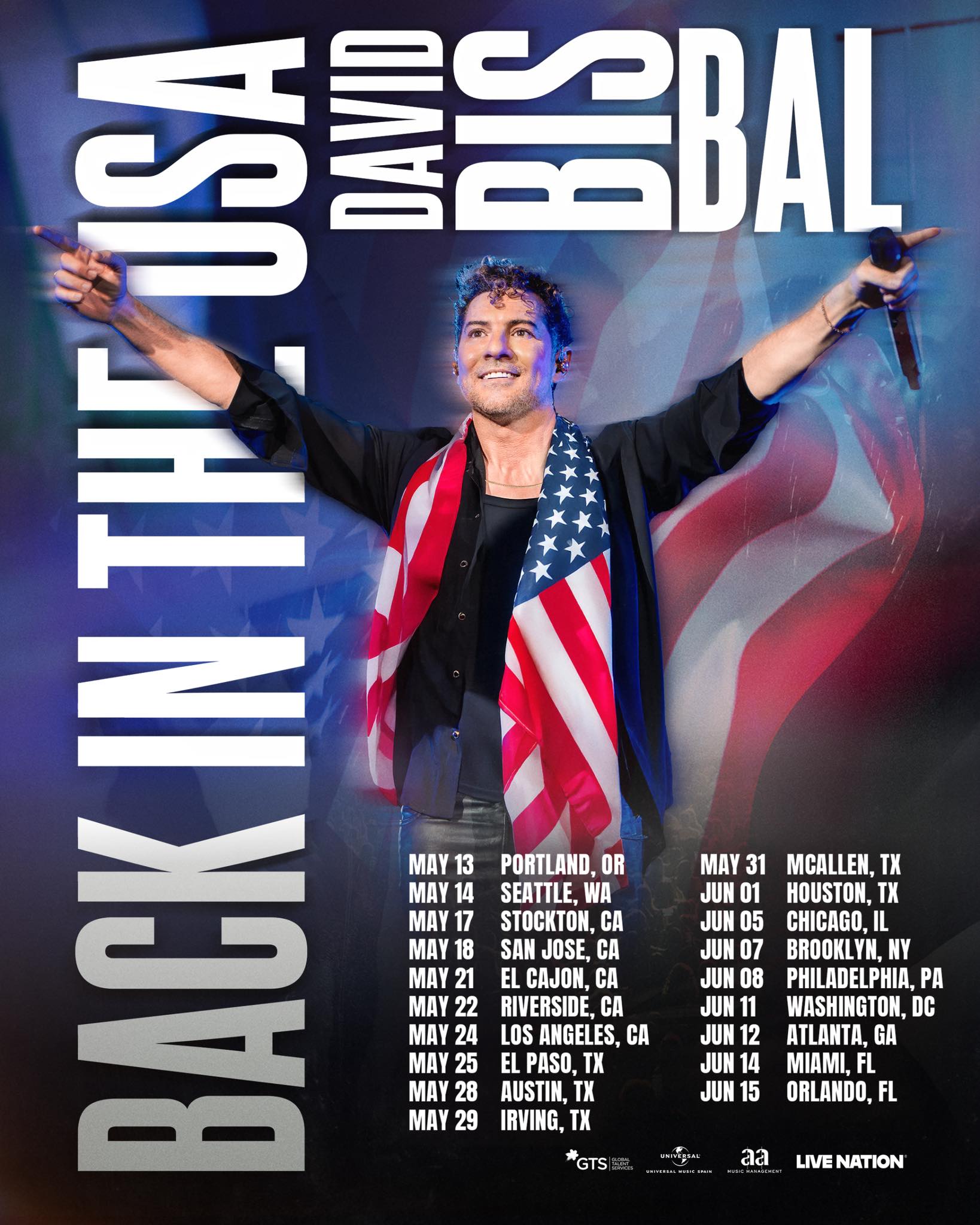 David Bisbal Back in the USA Tour Poster 2025